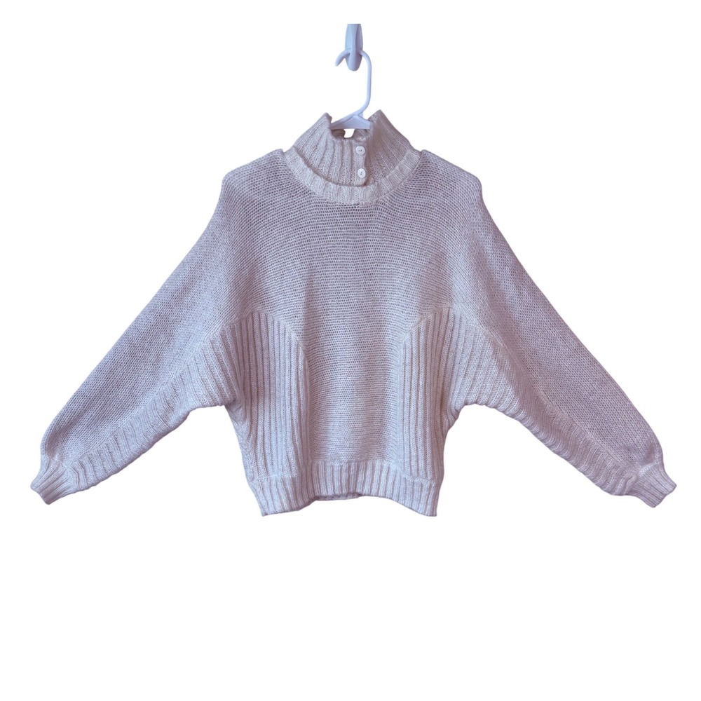 Vintage Cream Knit Mock Neck Sweater Button Back Batwing Dolman Women M - Picture 1 of 9